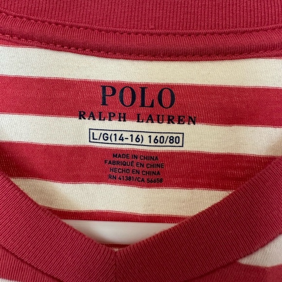 Polo Ralph Lauren T Shirt Medium Pink White Stripe V Neck large - Picture 3 of 4